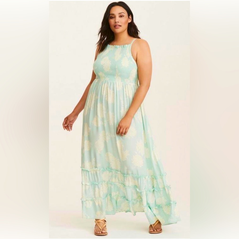 Torrid Light Blue and Cream Maxi Dress